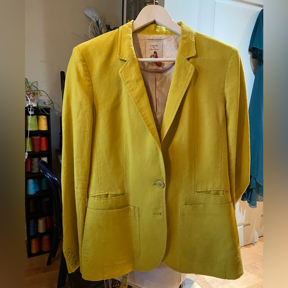 Linen blazer in bright yellow multiple pockets - Picture 2 of 11